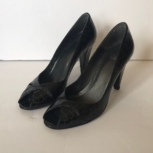 Stuart Weitzman Patent Croc Peep Toe Heels